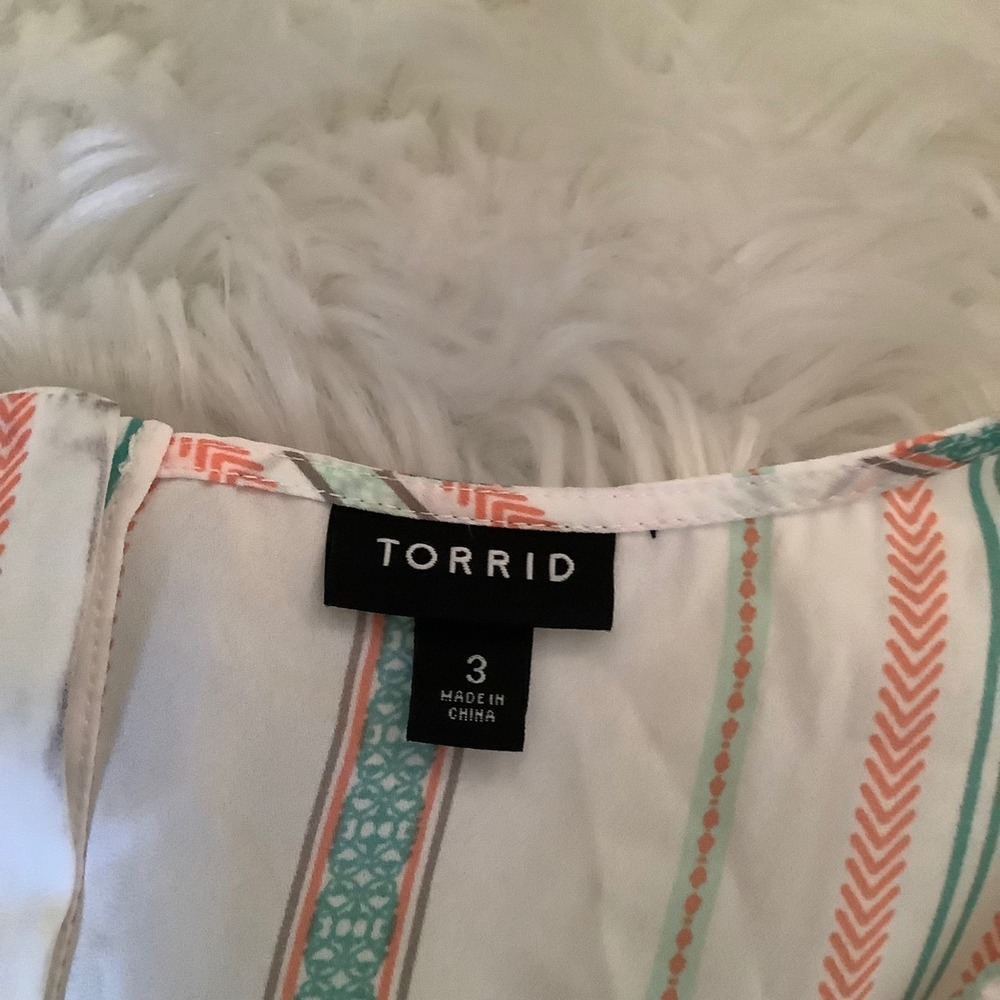 Torrid Womens Size 3 Coral Teal Striped Button Back Short Sleeve Blouse Top - Picture 5 of 16